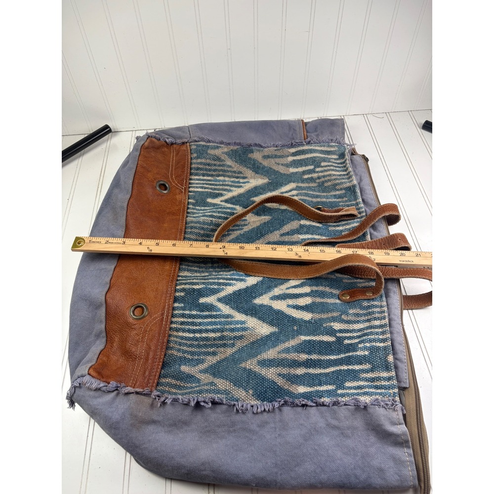 Myra Bag Beholden Blue Canvas Leather Oversized Boho Weekender Travel Bag - Picture 5 of 9